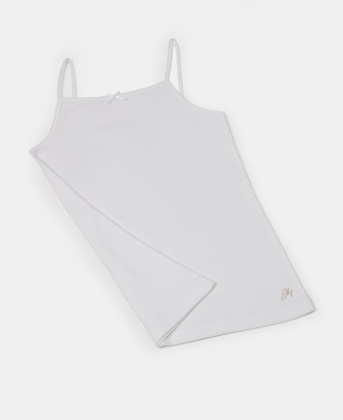 Super Combed Cotton Rib Fabric Camisole with Regular Straps - White & Skyway (Pack of 2)
