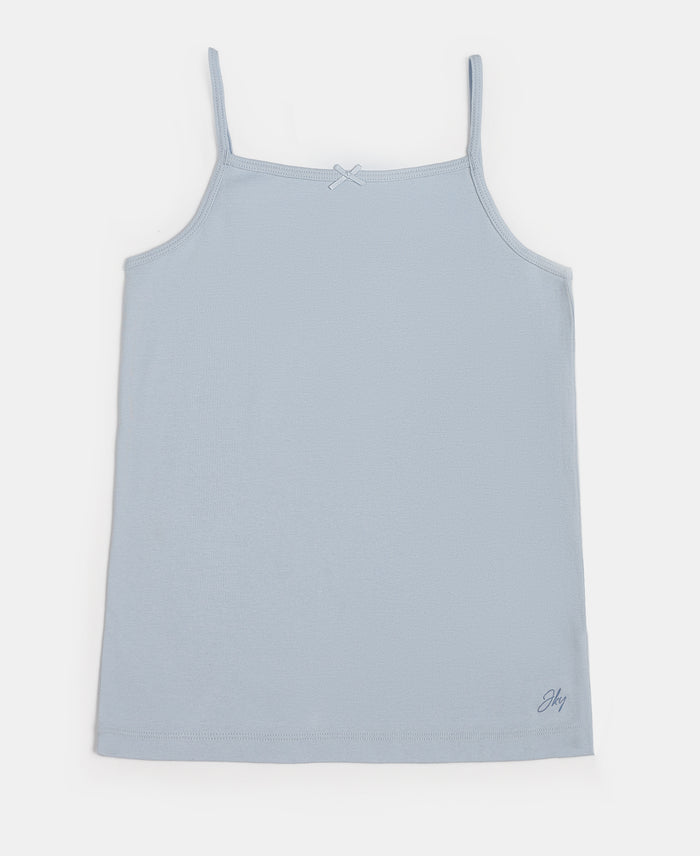 Super Combed Cotton Rib Fabric Camisole with Regular Straps - White & Skyway (Pack of 2)
