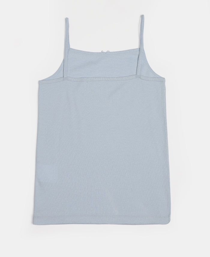 Super Combed Cotton Rib Fabric Camisole with Regular Straps - White & Skyway (Pack of 2)