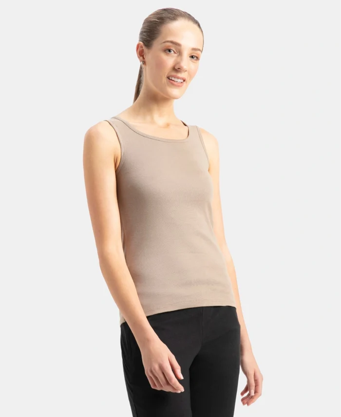 Super Combed Cotton Rib Fabric Slim Fit Solid Tank Top - Desert Taupe