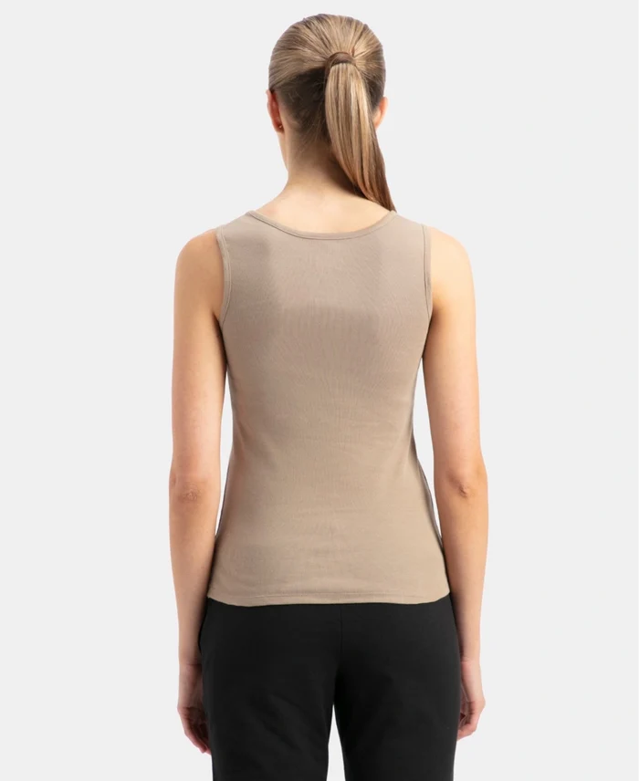 Super Combed Cotton Rib Fabric Slim Fit Solid Tank Top - Desert Taupe