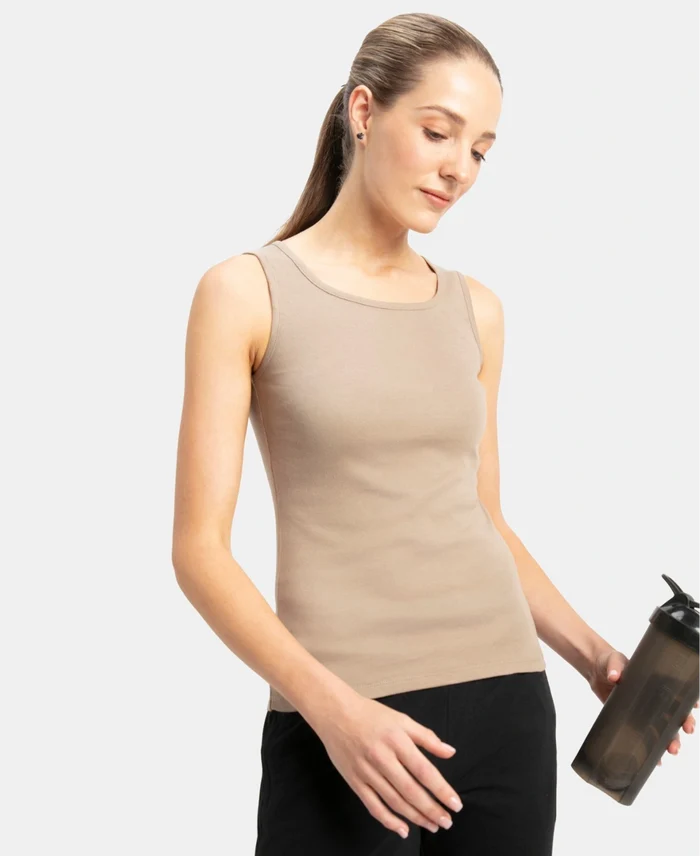 Super Combed Cotton Rib Fabric Slim Fit Solid Tank Top - Desert Taupe