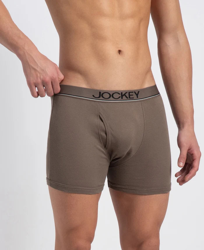 Super Combed Cotton Rib Solid Boxer Brief with Ultrasoft and Durable Waistband - Black, Dark Khaki & Brown (Pack of 3)