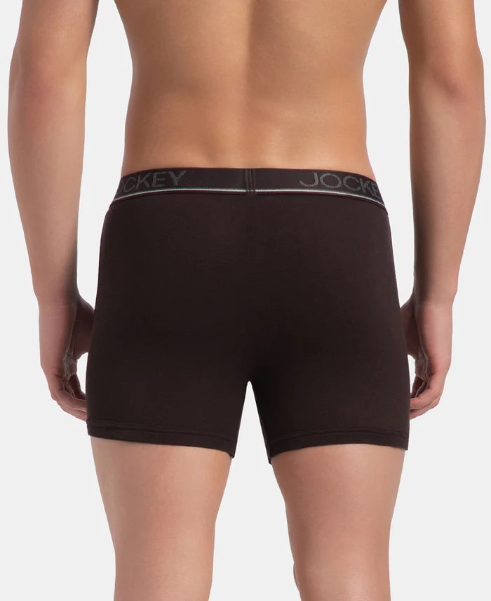 Super Combed Cotton Rib Solid Boxer Brief with Ultrasoft and Durable Waistband - Black, Dark Khaki & Brown (Pack of 3)