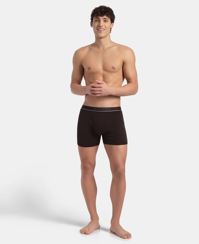 Super Combed Cotton Rib Solid Boxer Brief with Ultrasoft and Durable Waistband - Black, Dark Khaki & Brown (Pack of 3)