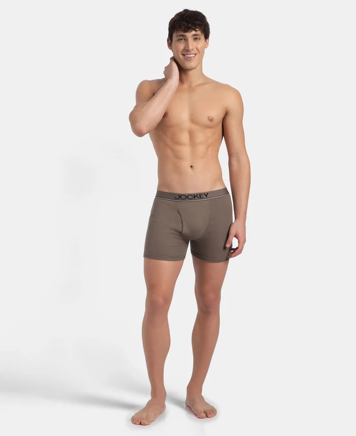 Super Combed Cotton Rib Solid Boxer Brief with Ultrasoft and Durable Waistband - Dark Khaki