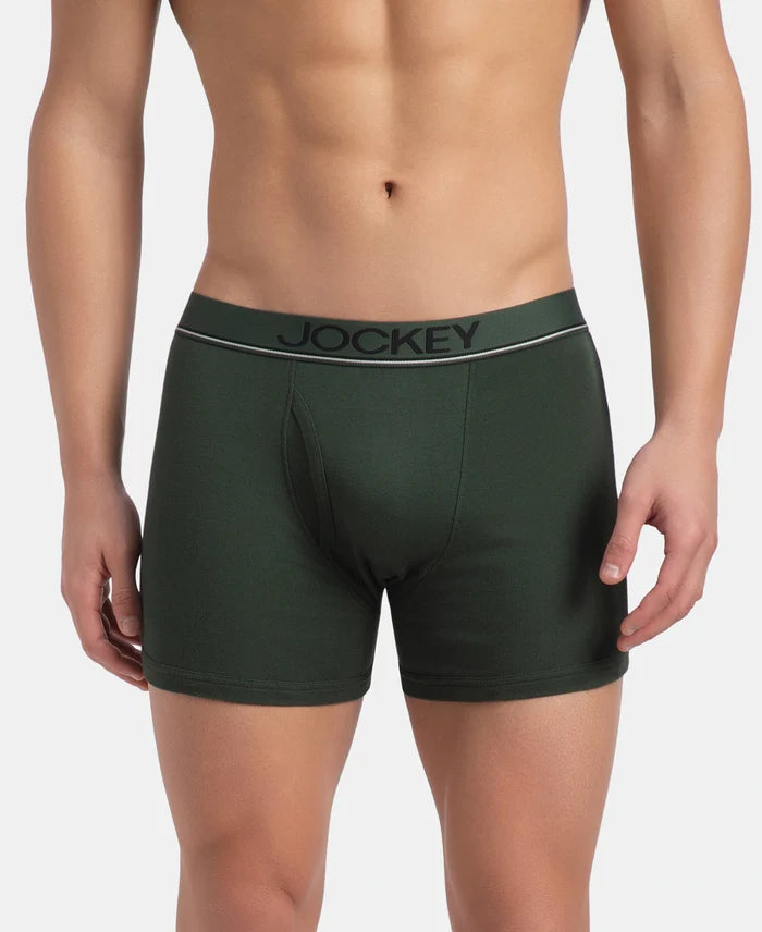Super Combed Cotton Rib Solid Boxer Brief with Ultrasoft and Durable Waistband - Deep Forest (Pack of 2)