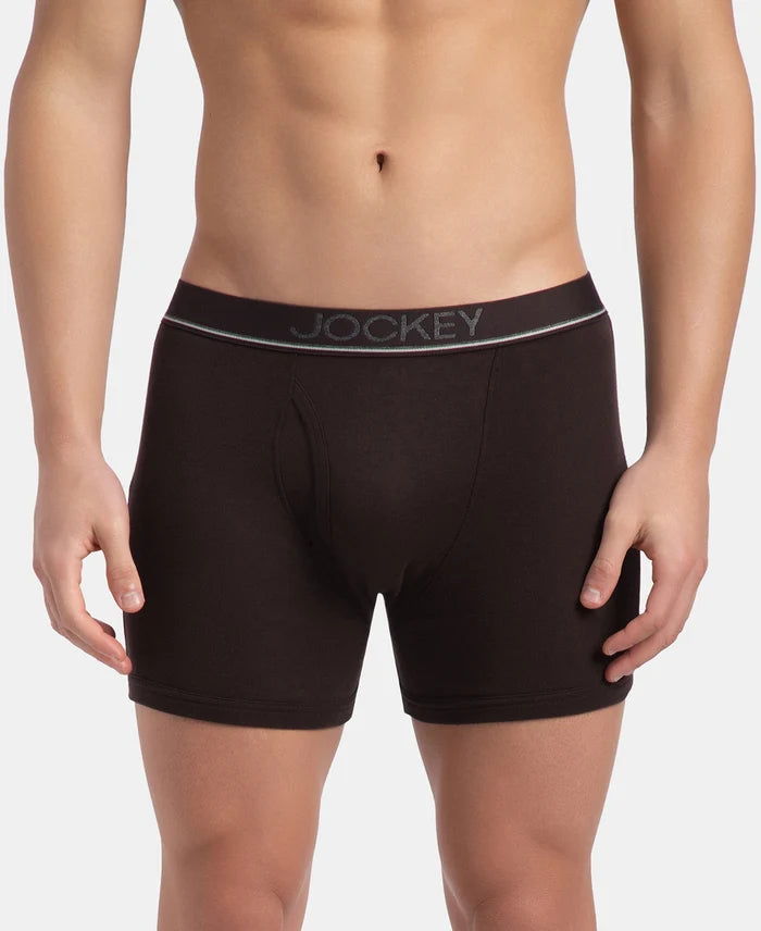 Super Combed Cotton Rib Solid Boxer Brief with Ultrasoft and Durable Waistband - Black, Dark Khaki & Brown (Pack of 3)