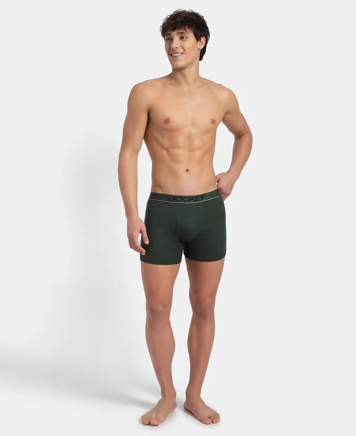 Super Combed Cotton Rib Solid Boxer Brief with Ultrasoft and Durable Waistband - Deep Forest (Pack of 2)