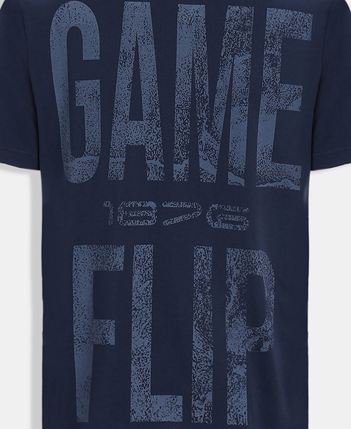 Super Combed Cotton Rich Graphic Printed Round Neck Half Sleeve T-Shirt - Navy