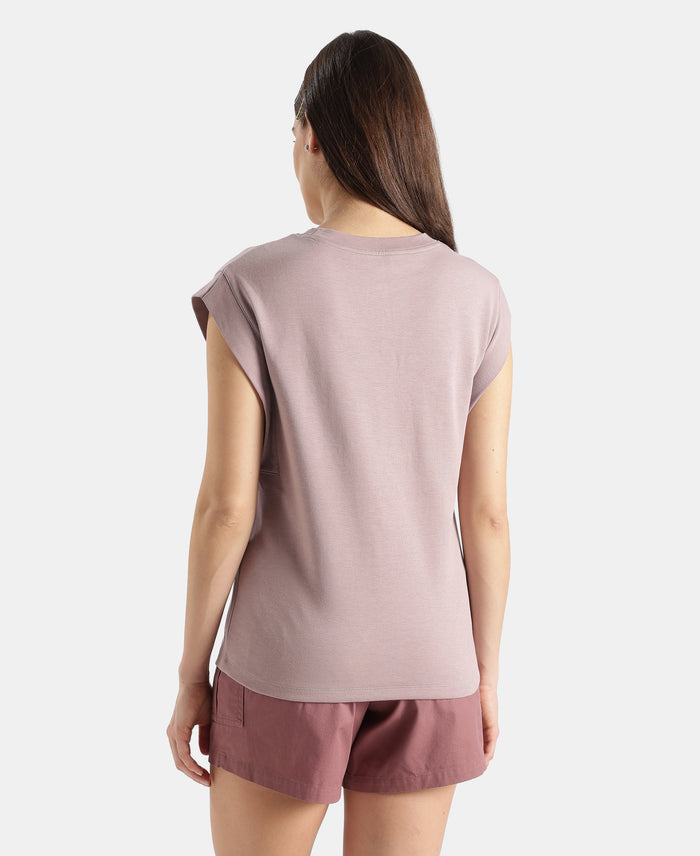 Super Combed Cotton Rich Hybrid Tank Top with Ribbed Sleeves - Quail