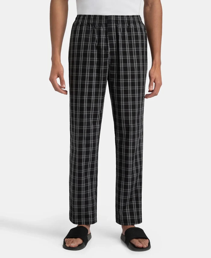 Super Combed Cotton Woven Fabric Regular Fit Checkered Pyjama with Side Pockets - Black & White