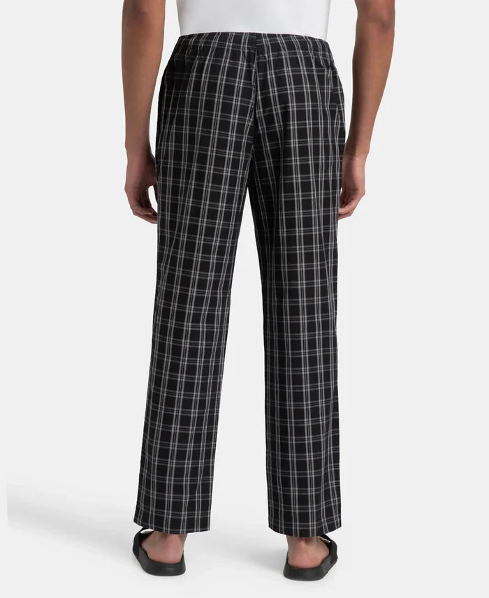 Super Combed Cotton Woven Fabric Regular Fit Checkered Pyjama with Side Pockets - Black & White