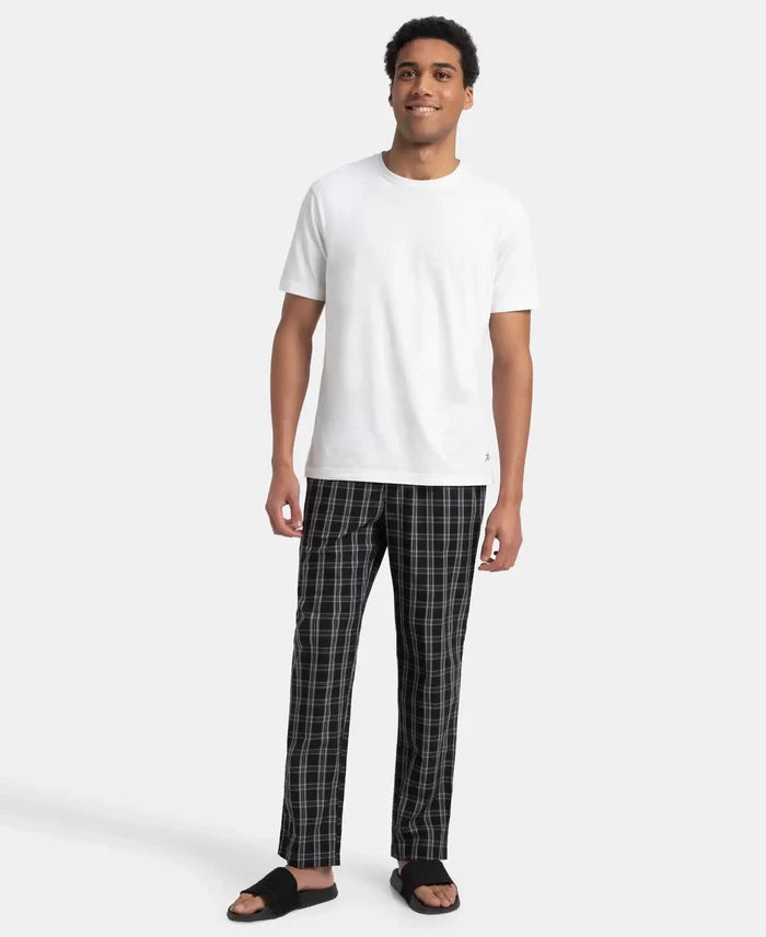 Super Combed Cotton Woven Fabric Regular Fit Checkered Pyjama with Side Pockets - Black & White