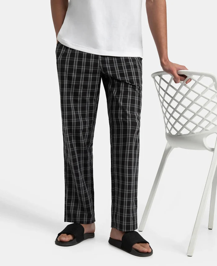 Super Combed Cotton Woven Fabric Regular Fit Checkered Pyjama with Side Pockets - Black & White