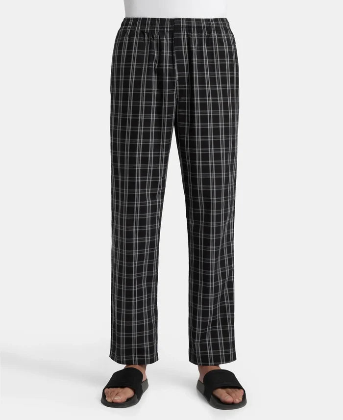 Super Combed Cotton Woven Fabric Regular Fit Checkered Pyjama with Side Pockets - Black & White