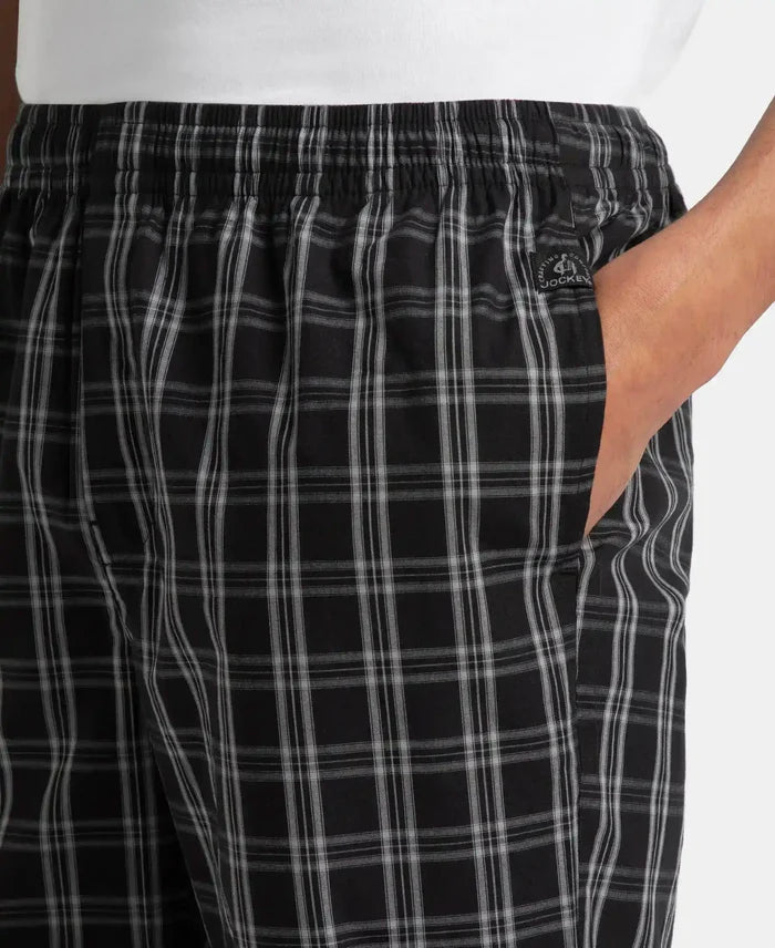 Super Combed Cotton Woven Fabric Regular Fit Checkered Pyjama with Side Pockets - Black & White