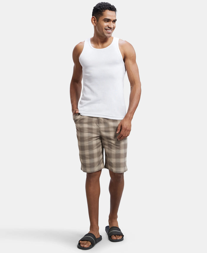 Super Combed Mercerized Cotton Woven Fabric Bermuda with Side Pockets - Khaki & Dark Khaki-6