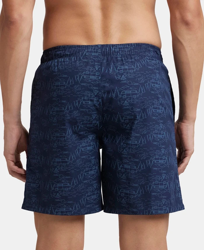 Super Combed Mercerized Cotton Woven Printed Boxer Shorts with Side Pockets - Navy & Burnt Olive (Pack of 2)