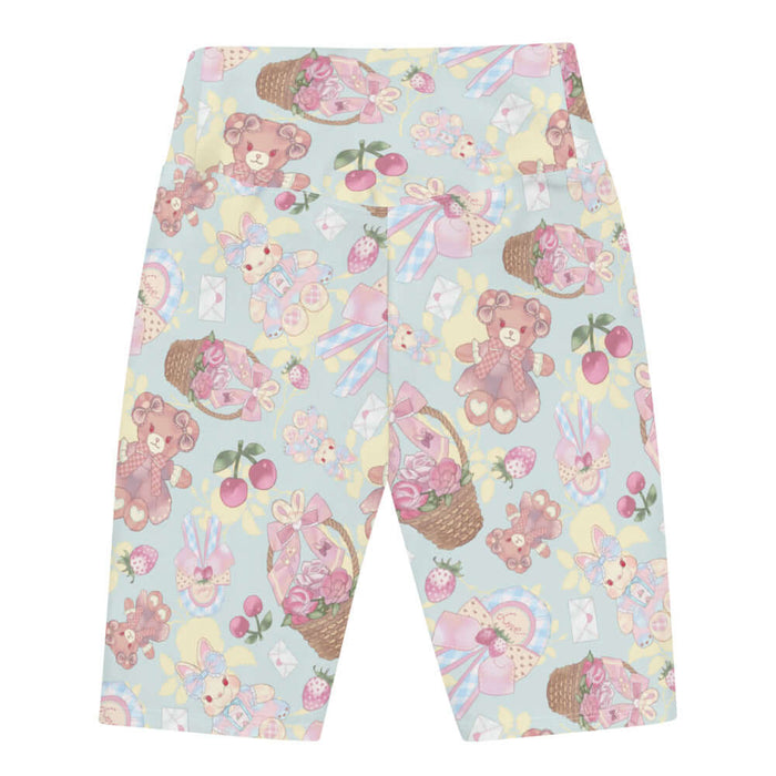 Sweet Teddy kawaii biker shorts in pastel with gingham-bow bunnies and cherries