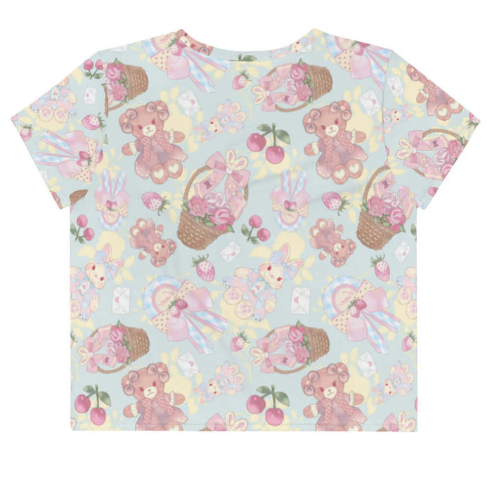 Sweet Teddy kawaii crop top in pastel with gingham-bow bunnies and cherries