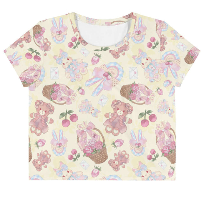 Sweet Teddy kawaii crop top in pastel with teddy bears and lace cameos