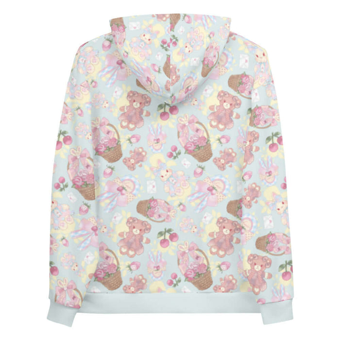 Sweet Teddy kawaii hoodie in pastel with gingham-bow bunnies and cherries