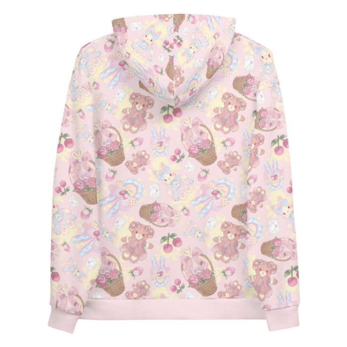 Sweet Teddy kawaii hoodie in pink with love letters and pastel hearts