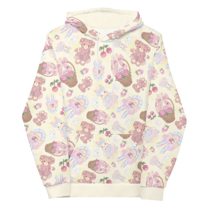 Sweet Teddy kawaii hoodie in pastel with teddy bears and lace cameos
