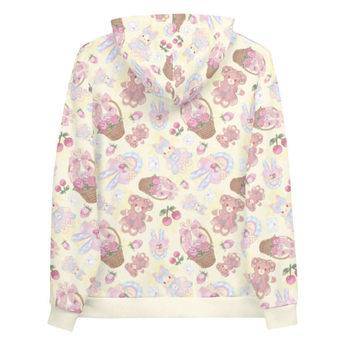 Sweet Teddy kawaii hoodie in pastel with rose baskets and cherries