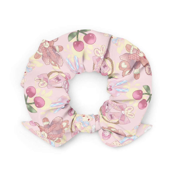 Sweet Teddy kawaii scrunchie in pastel with love letters and pastel hearts