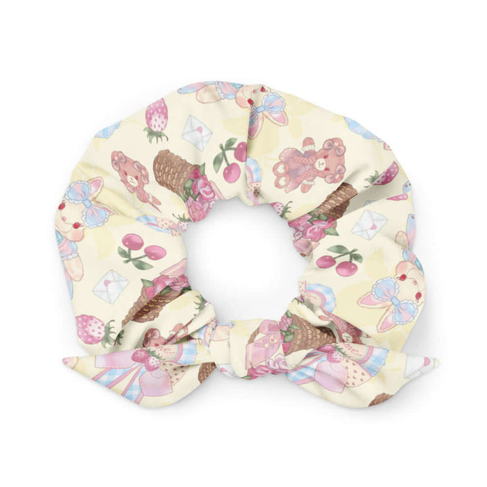 Sweet Teddy kawaii scrunchie in pastel with teddy bears and lace cameos