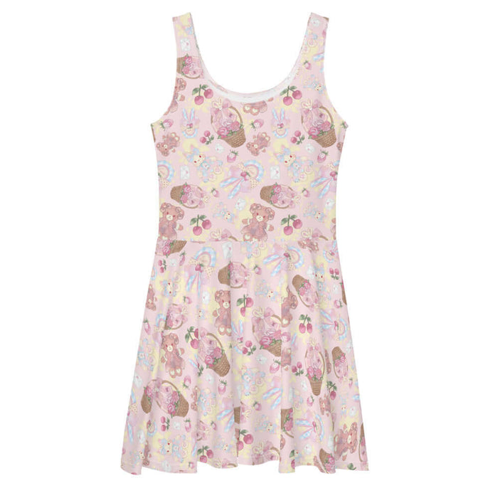 Sweet Teddy kawaii skater dress in pastel with strawberries and satin bows