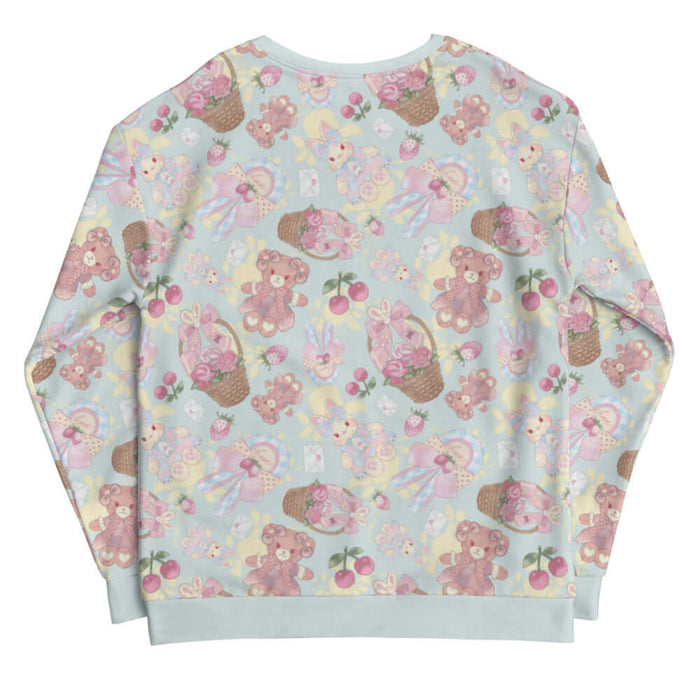 Sweet Teddy kawaii sweatshirt in pastel with gingham-bow bunnies and cherries