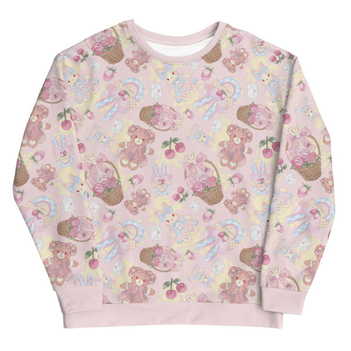 Sweet Teddy kawaii sweatshirt in pastel with strawberries and satin bows