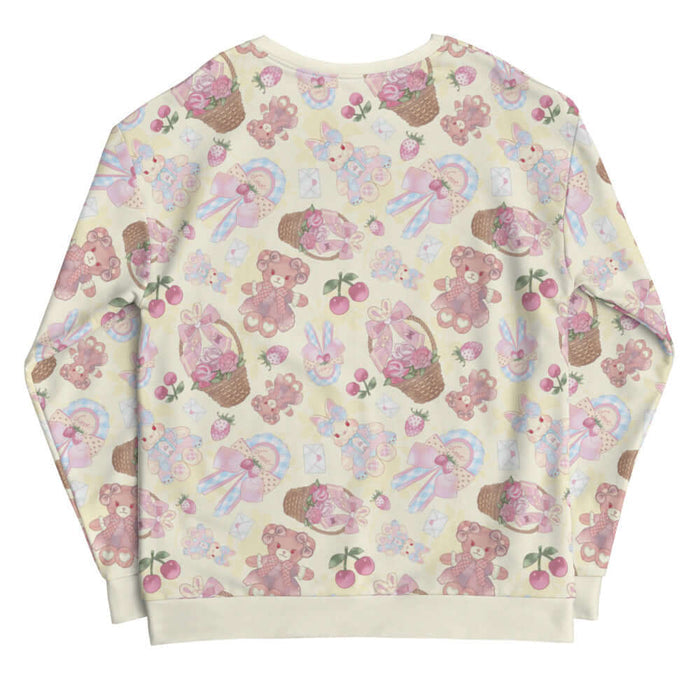 Sweet Teddy kawaii sweatshirt in pastel with rose baskets and cherries