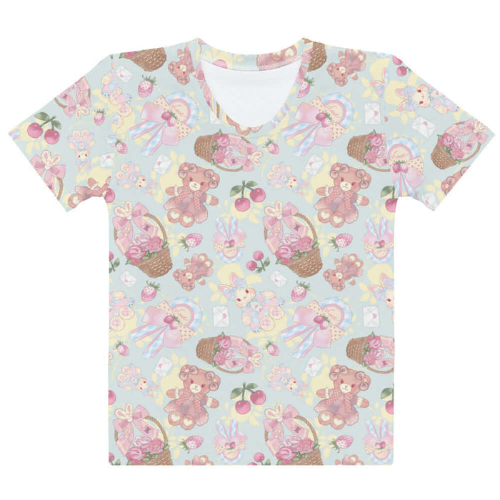 Sweet Teddy kawaii t-shirt in pastel with dress-wearing teddy bears and rose-filled baskets