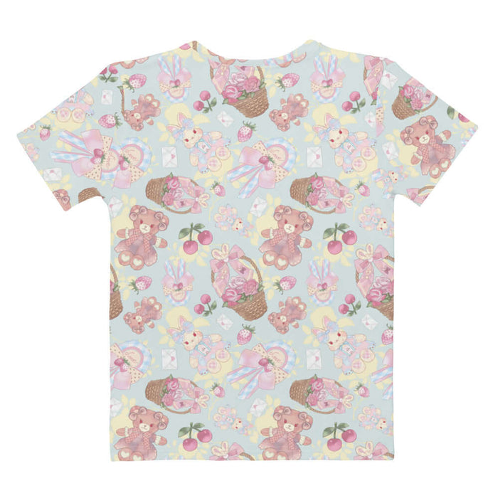 Sweet Teddy kawaii t-shirt in pastel with gingham-bow bunnies and cherries