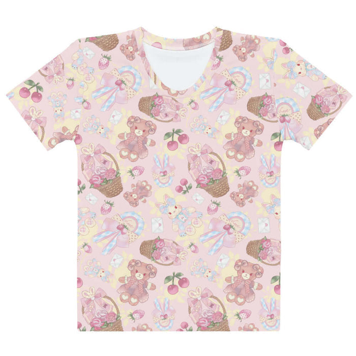 Sweet Teddy kawaii t-shirt in pastel with strawberries and satin bows