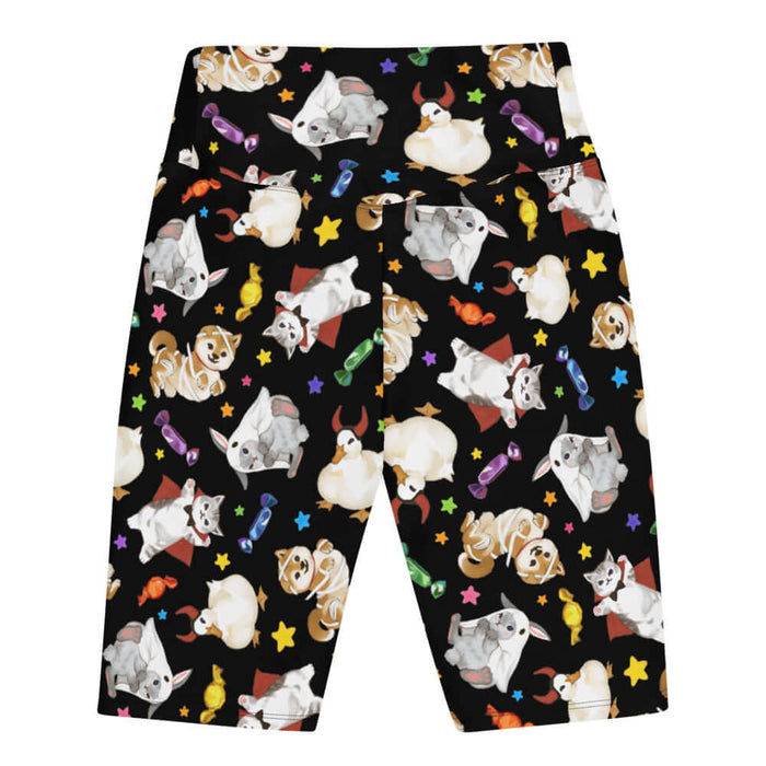 Trick or Treaters alternative biker shorts with ghost-sheet bunnies and wrapped candy