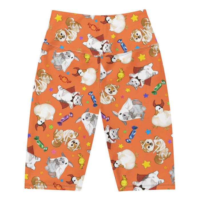 Trick or Treaters alternative biker shorts in pumpkin orange with vampire kitties and scattered stars