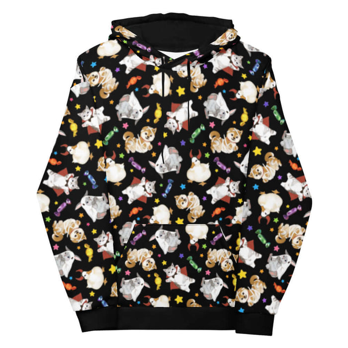 Trick or Treaters alternative hoodie with devil-horned ducks and gold stars