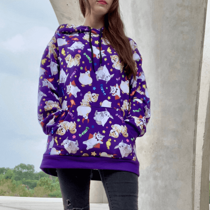 Trick or Treaters alternative hoodie with wrapped candy and colorful stars