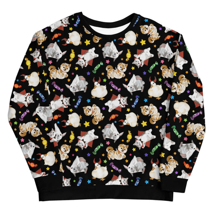 Trick or Treaters alternative sweatshirt with devil-horned ducks and gold stars