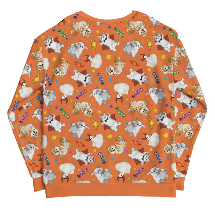 Trick or Treaters alternative sweatshirt with mummy puppies and wrapped candy