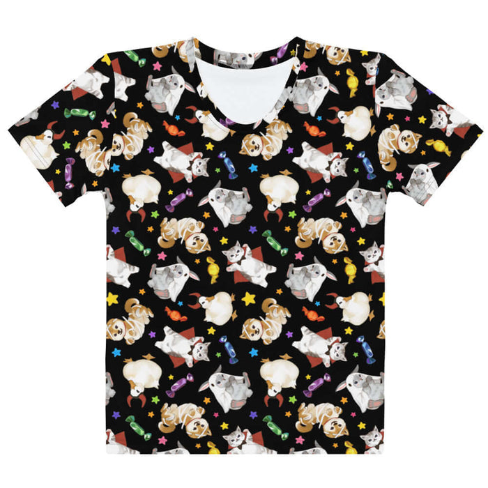 Trick or Treaters alternative tee with devil-horned ducks and gold stars