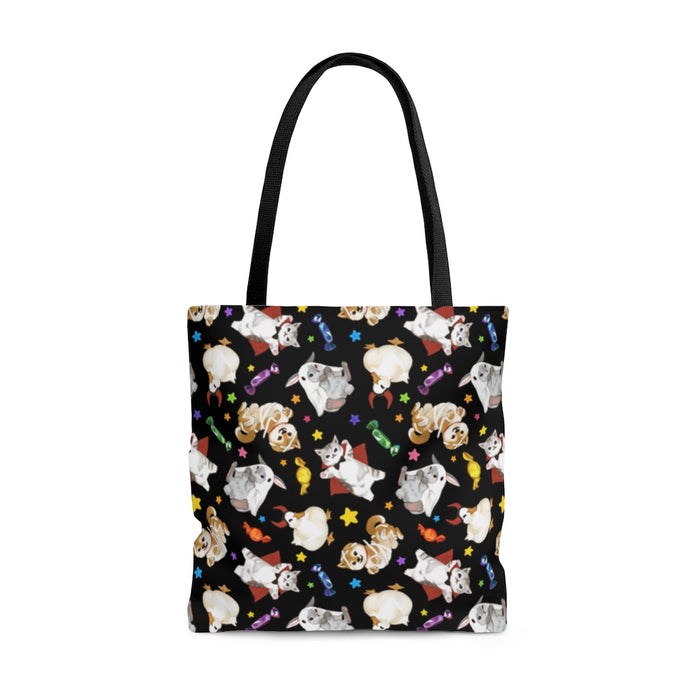 Trick or Treaters Tote Bag (Black) features an adorable design, perfect for Halloween fun and trick-or-treating.