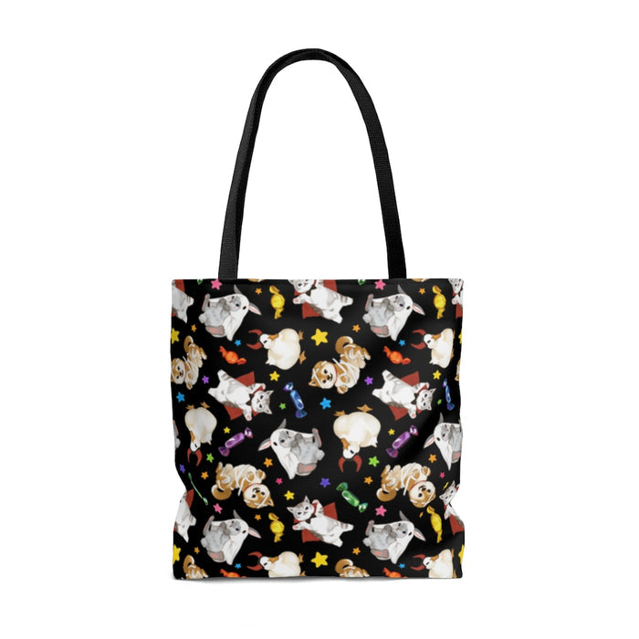 Cute and durable Trick or Treaters Tote Bag (Black) perfect for Halloween fun, featuring playful designs and comfortable straps.