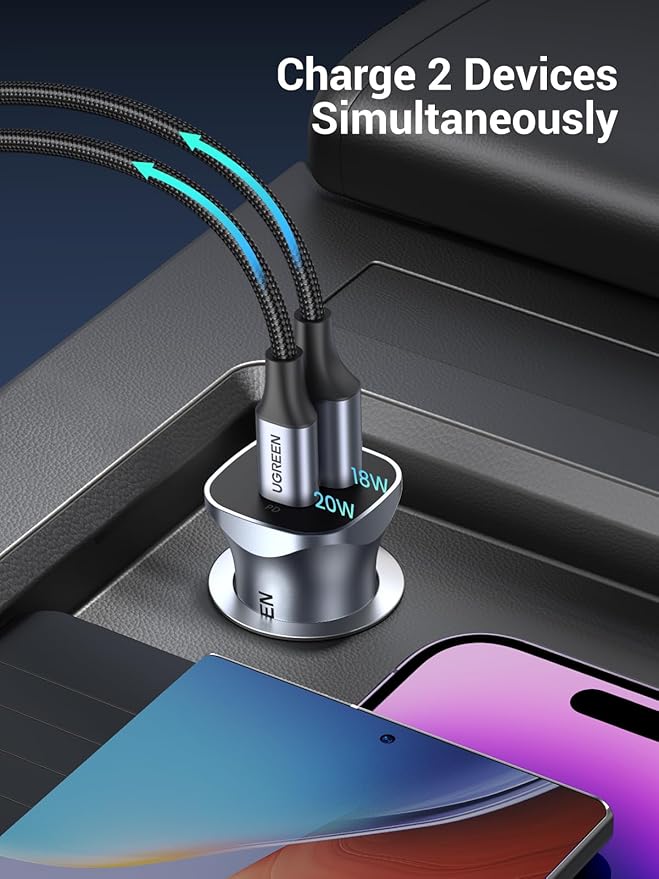 UGREEN 24W USB-C Car Charger (PD 20W & QC 3.0) - Image 2 - Office R Us