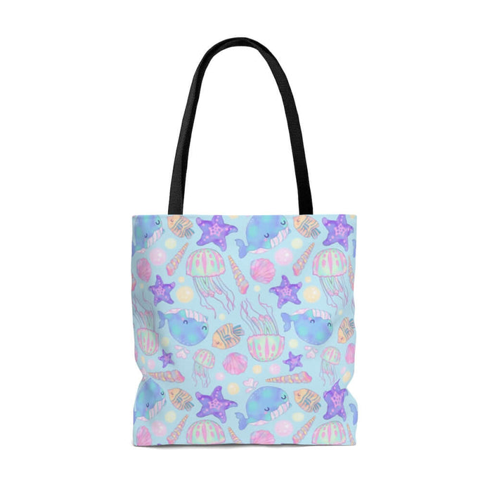 Colorful Under the Sea Tote Bag featuring playful marine life, perfect for the gym or beach adventures.